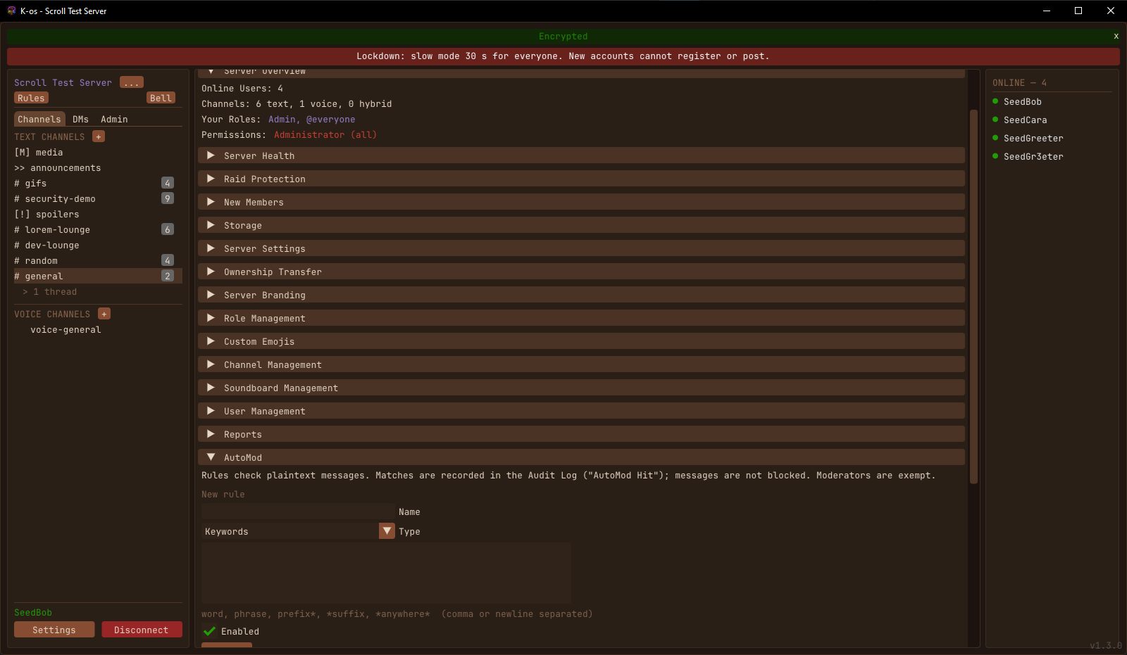 The admin panel