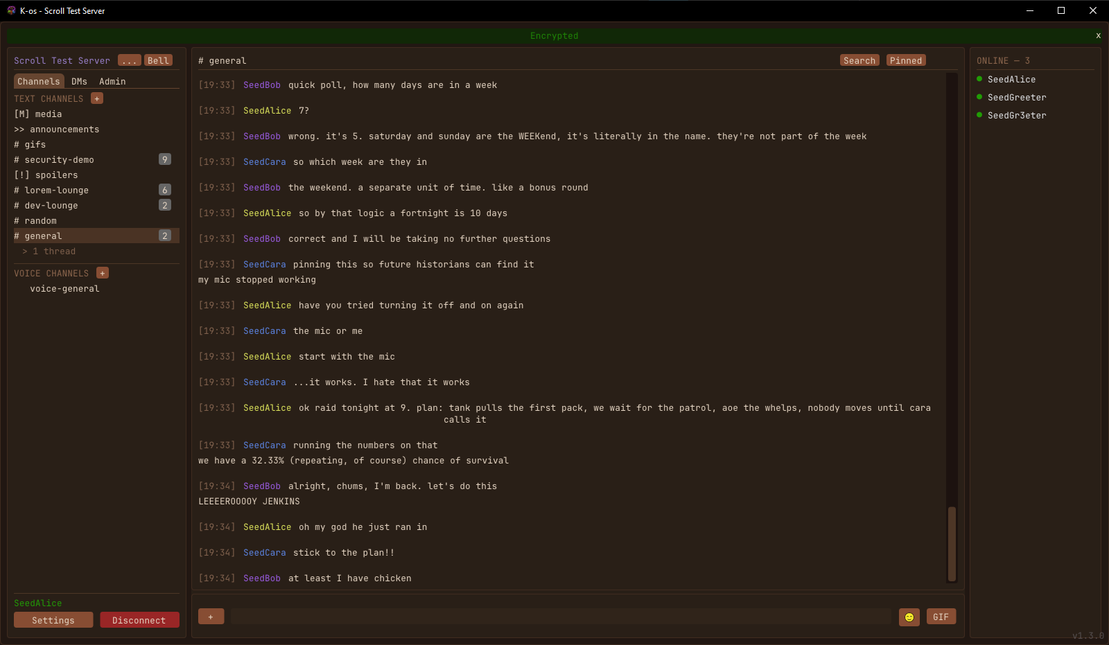 K-os client: an important debate in #general