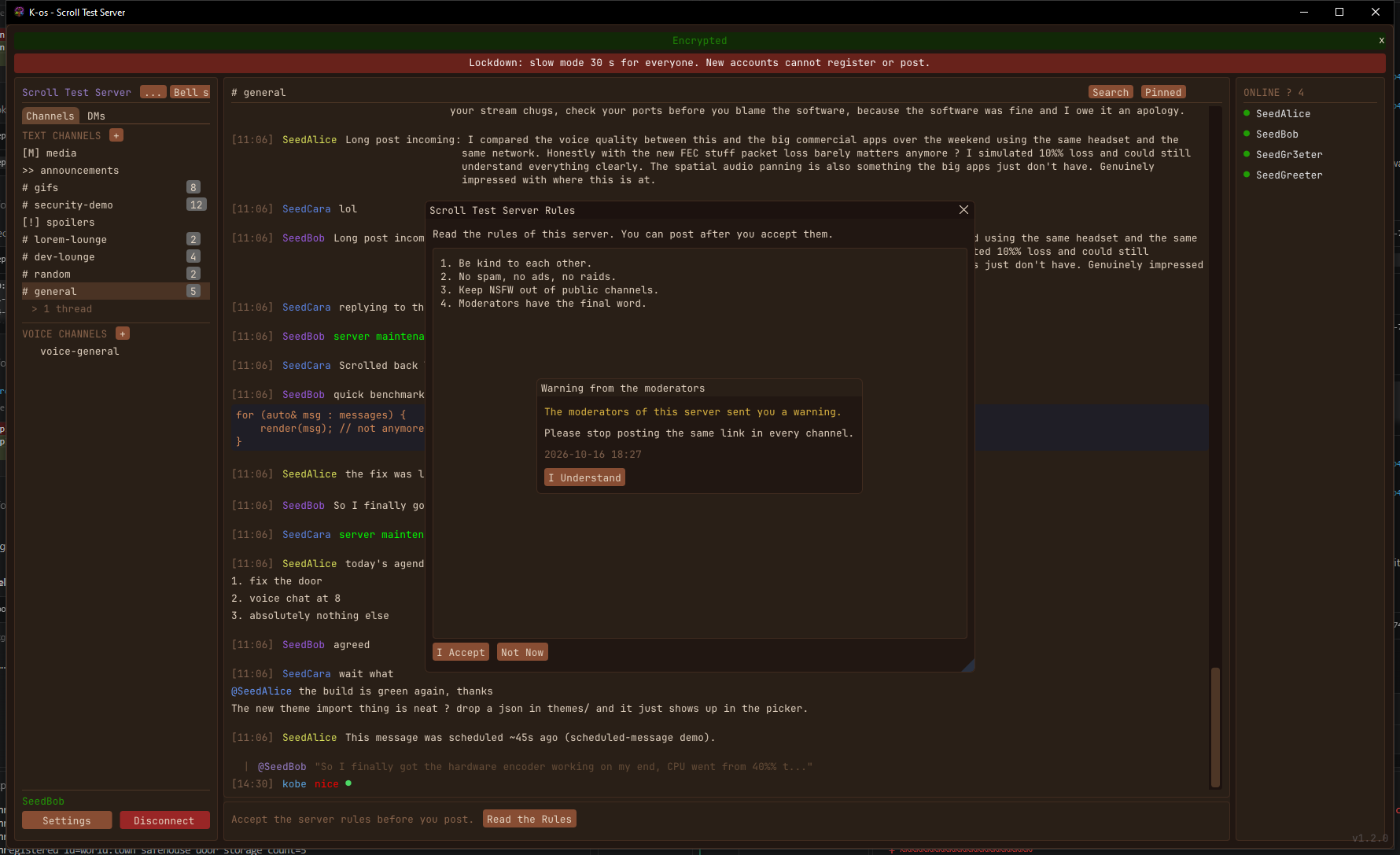 k-os v1.3.0 — lockdown bar, server rules and a moderator warning