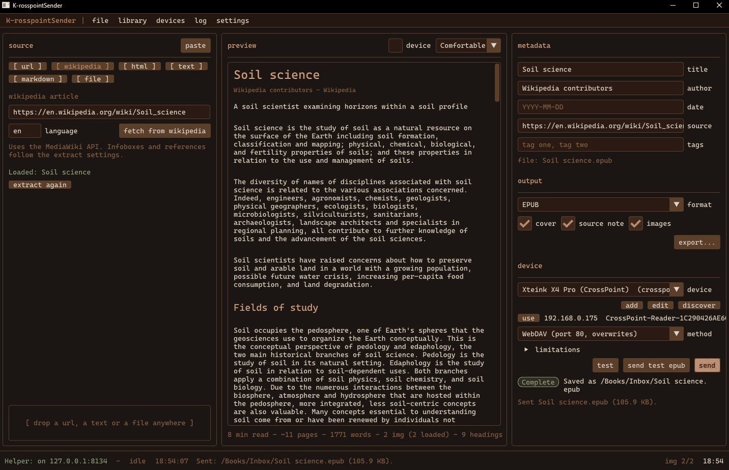 Soil science, fetched from Wikipedia and sent from the desktop app