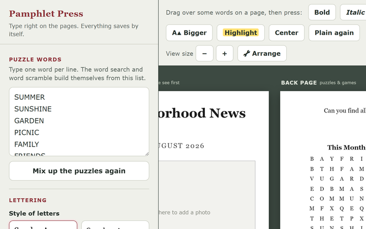 Pamphlet Press screenshot